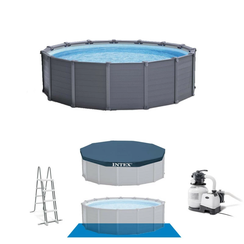 PISCINE TUBULAIRE RONDE INTEX PVC GRAPHITE 4.78 X 1.24 M – Image 2